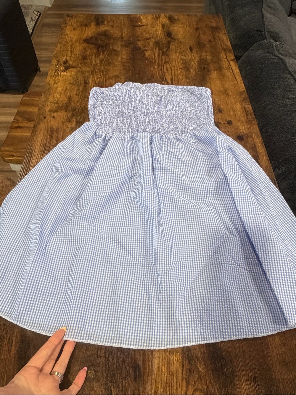 Light Blue Gingham Strapless Sundress